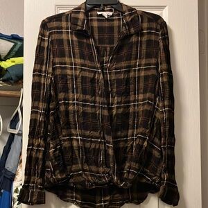 Beachlunchlounge Brown and Black Plaid Notched Collar Shirt